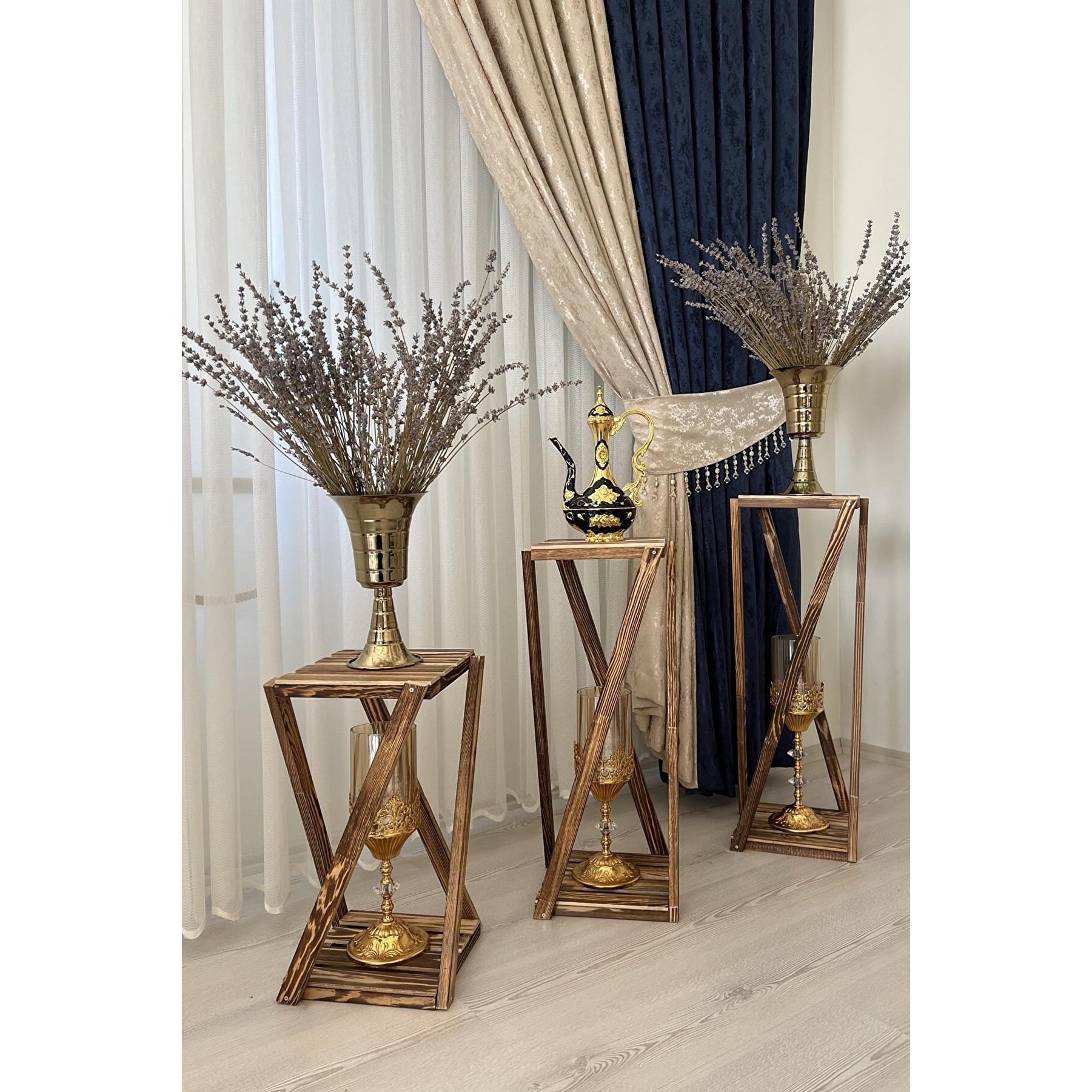 DEHAMODA Ahşap 3lü Takım Saksı Standı Saksılık Çiçeklik 3 Boy Balkon Saksılık Salon Çiçeklik DM3LUESKITMECICEKLIK11565472